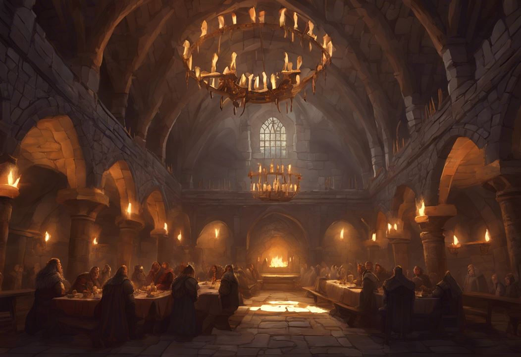 Feast inside King Hrothgar's mead hall